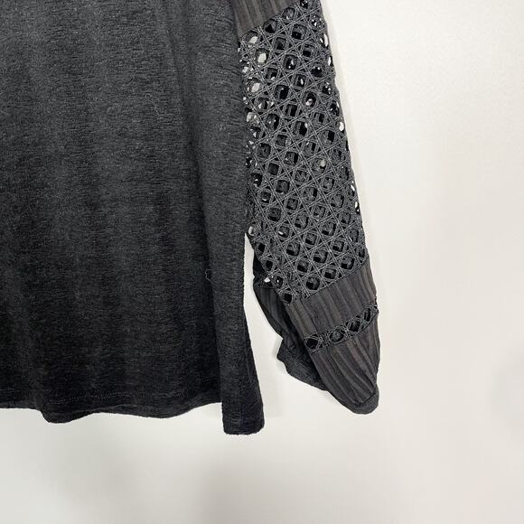 New See and Be Seen Small S Black Cut Out Sleeve Textured Sweatshirt Crew Neck - Picture 11 of 12